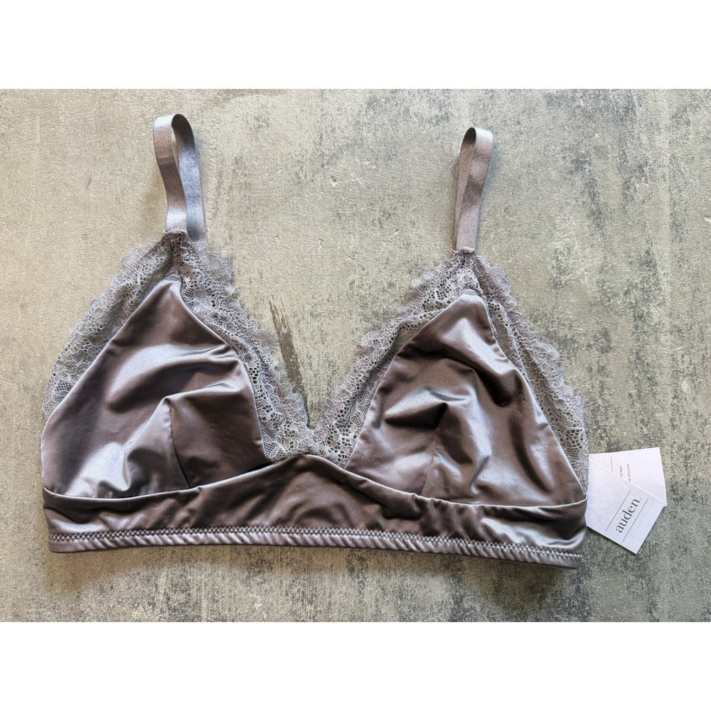 Audrey Satin Lace Trim Bralette in Taupe
